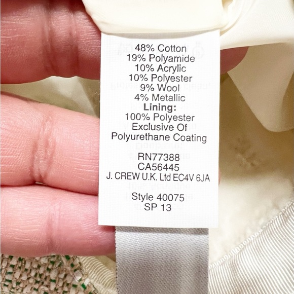 J Crew Womens Cream Metallic Knit Tweed Green Trim Mini Skirt Size 8 - Picture 7 of 8